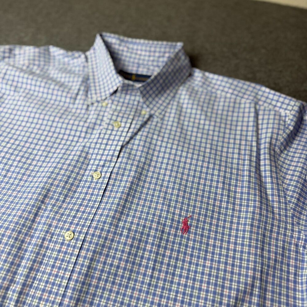Ralph Lauren Men's XL Tall Blue/White Plaid Long Sleeve Button Down Shirt Red P